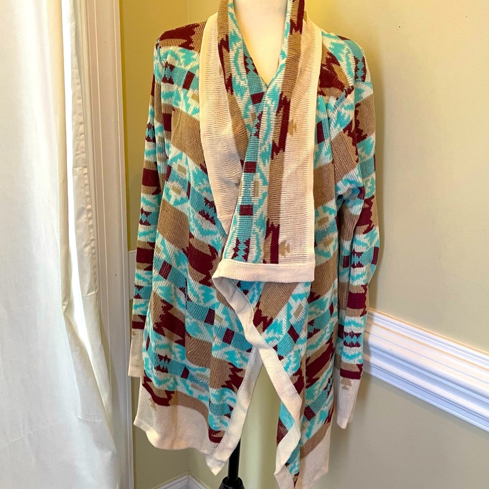 B Sharp Aztec Draped Cardigan Size Large